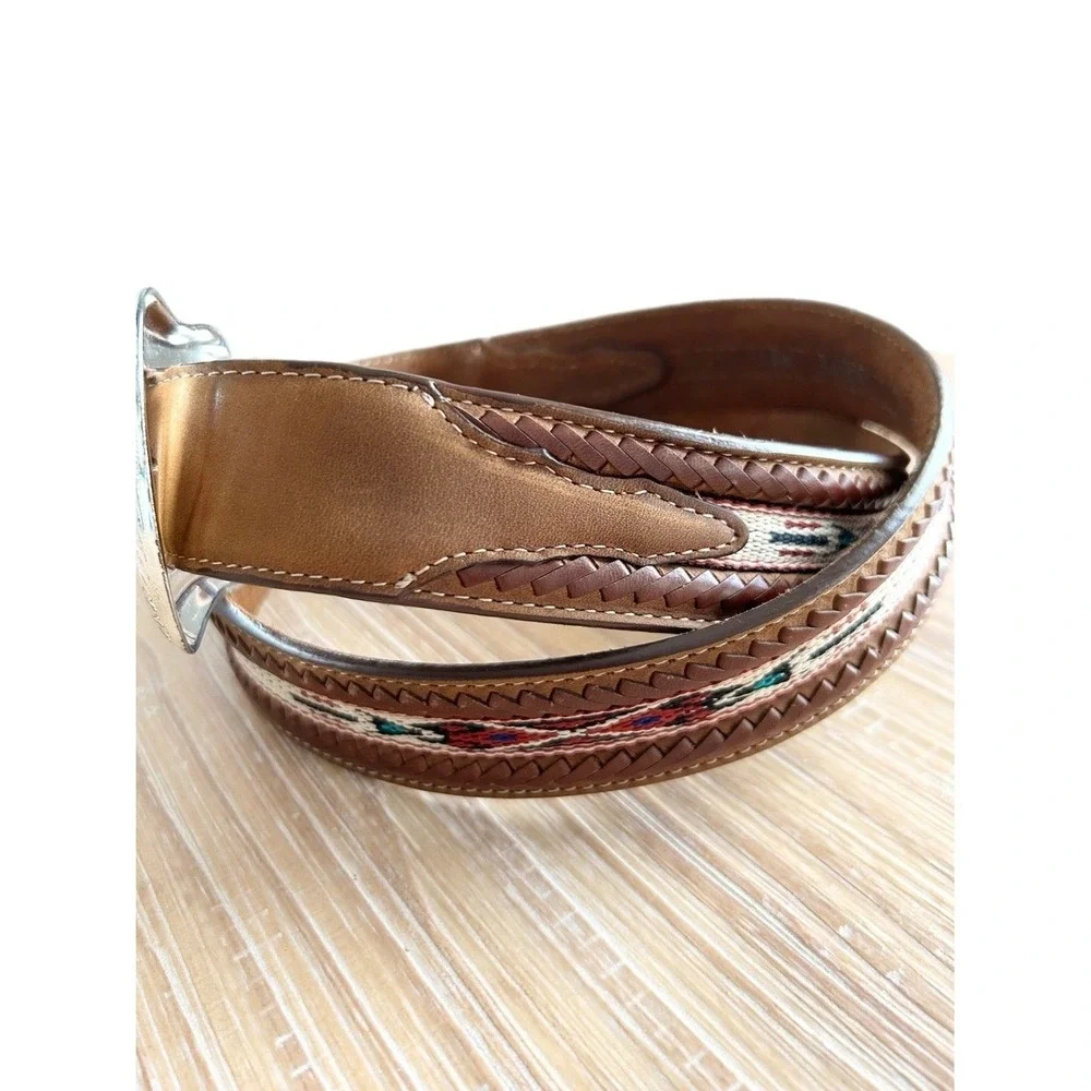 Tony Lama Men's Brown Leather Western Belt Braided Southwestern Buckle Size 44